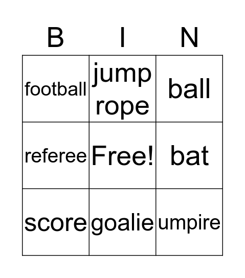 Sports Bingo Card