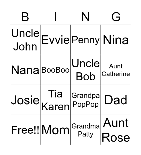 Family Bingo Card