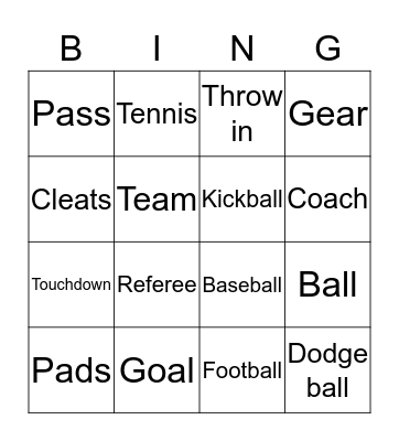 Sports Bingo Card