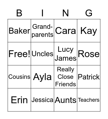 Family Bingo Card