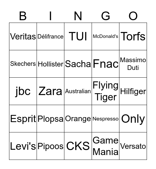 Shoppingcenter BINGO Card