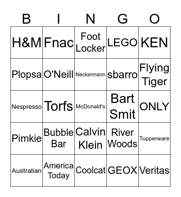 Shoppingcenter BINGO Card