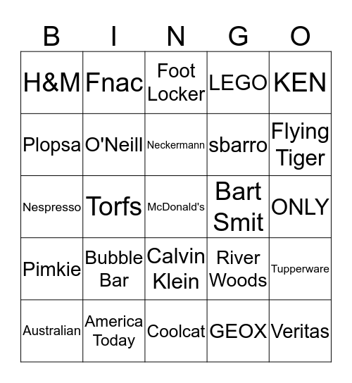 Shoppingcenter BINGO Card