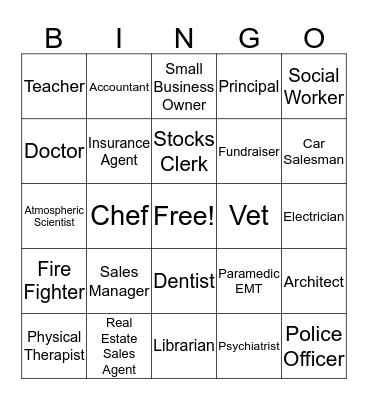 6th Grade Career BINGO Card