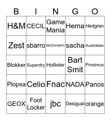 Shoppingcenter BINGO Card