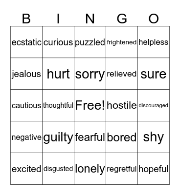 emotions bingo Card