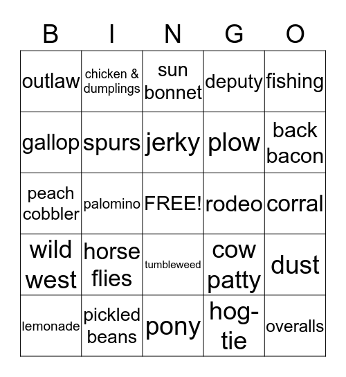 Rootin Tootin Cowboy Bingo Card