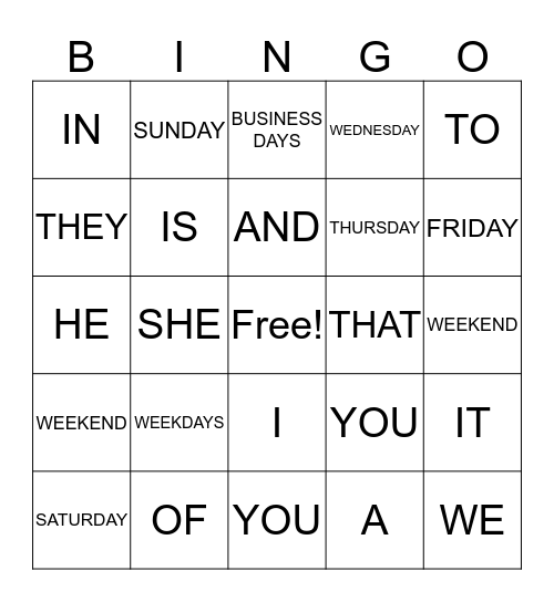 FRY WORDS 1ST 10 Bingo Card