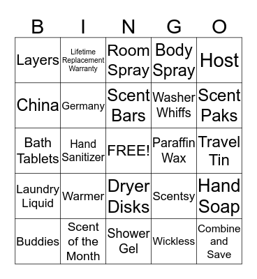 Scentsy Bingo Card