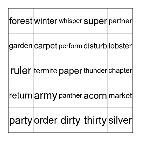 2 syllable R controlled vowels Bingo Card