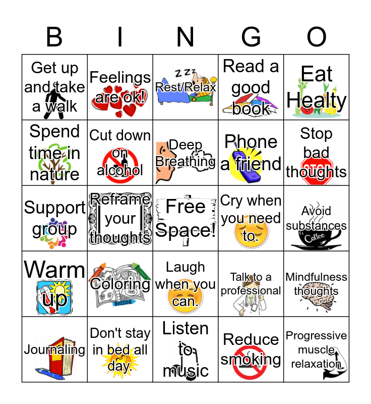 Mental Health Coping Skills Bingo Card