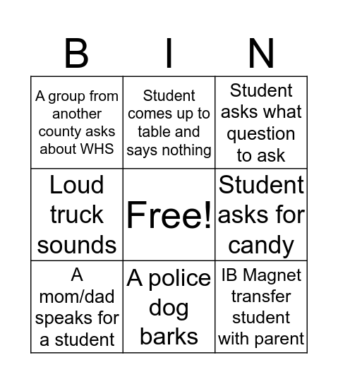 Career Day Bingo Card