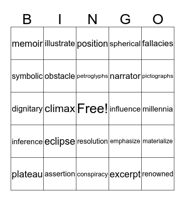 Vocabulary Bingo Card