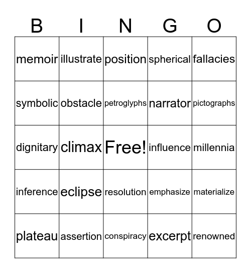 Vocabulary Bingo Card