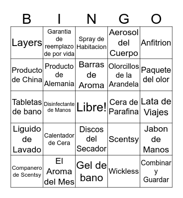 Scentsy Bingo Card
