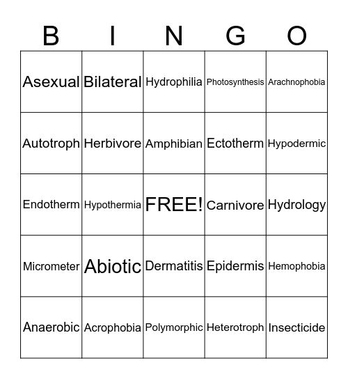 Science Language Bingo Card