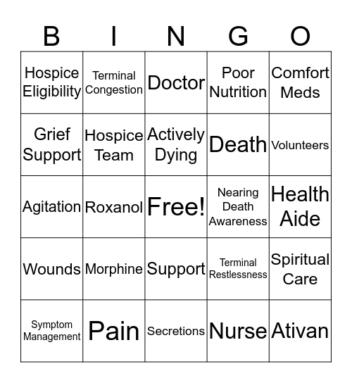 Angela Hospice Bingo Card