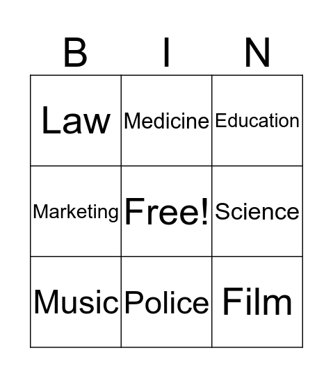 Career Bingo!  Bingo Card