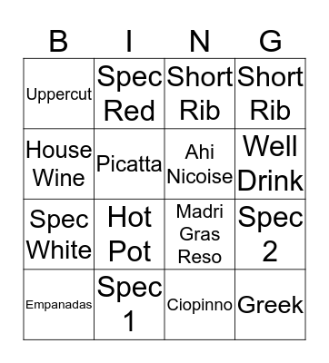 Server Bingo Card