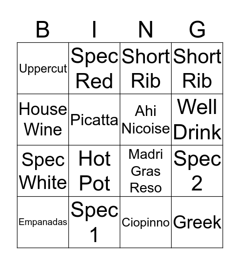 Server Bingo Card