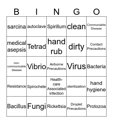 Infection Control PHS Bingo Card