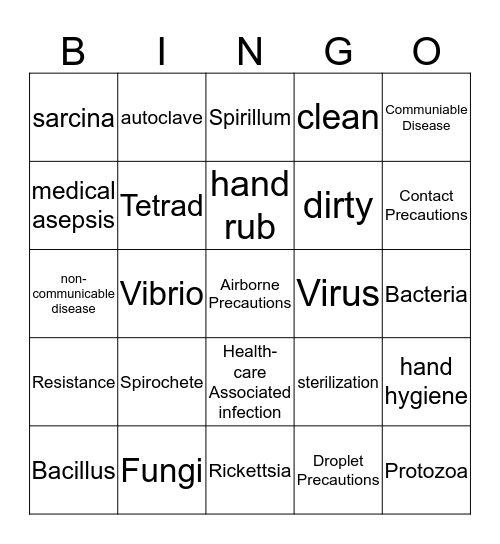 Infection Control PHS Bingo Card