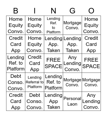 TD Bank Lending Week Bingo Card