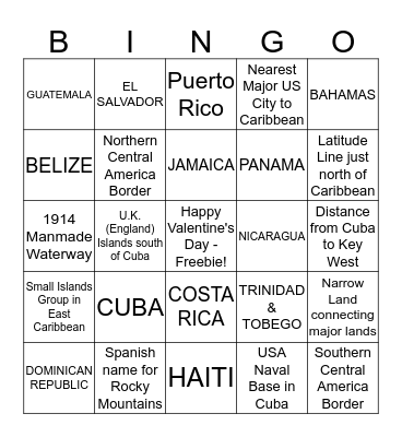 Central America & Caribbean (2) Bingo Card