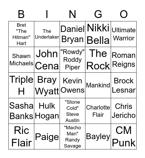 WWE SuperStars Bingo Card