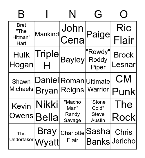 WWE SuperStars Bingo Card