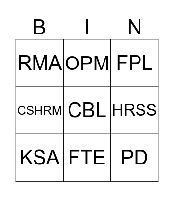 Acronym BINGO Card