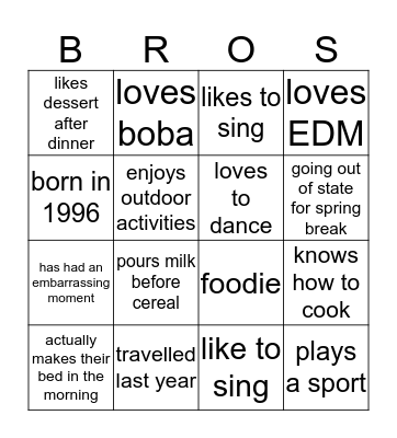 Brother Bingo Card