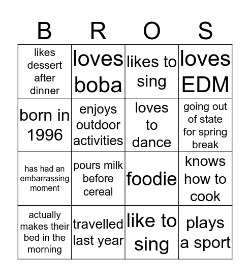 Brother Bingo Card