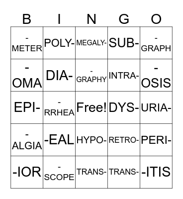 Medical Terms Bingo Card