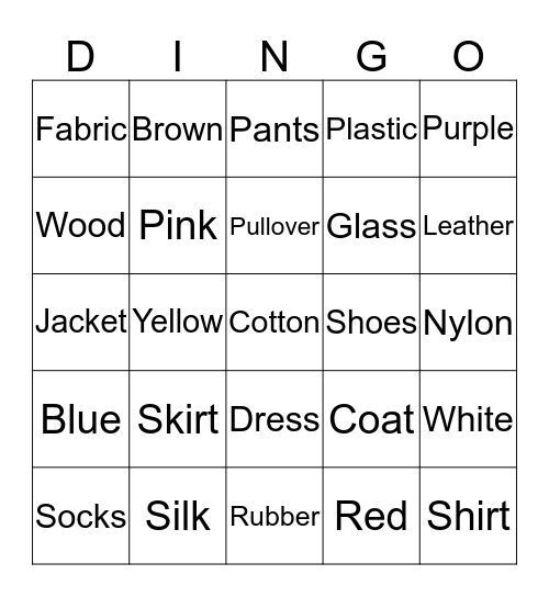 ASL I Colors, Items of Clothing and Others Bingo Card