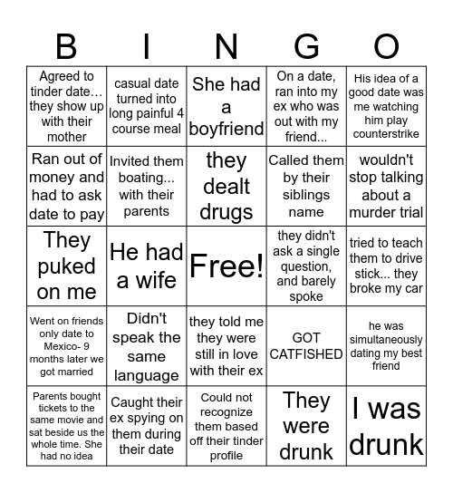 Bad Date Bingo Card