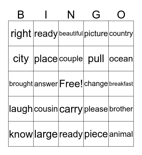 SIGHT WORDS Bingo Card