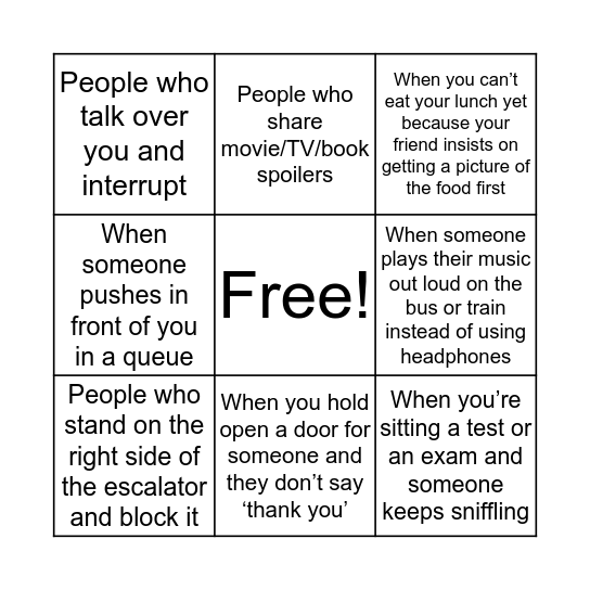 WHAT GRINDS MY GEARS: The Official Bingo Card