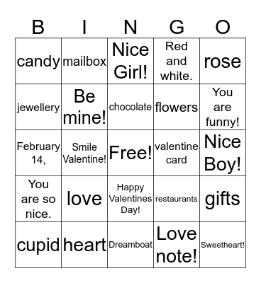 Happy Valentines Day Bingo Card