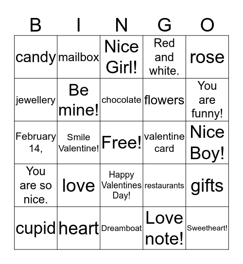 Happy Valentines Day Bingo Card