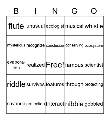 The Whistlling Thorn Tree Bingo Card