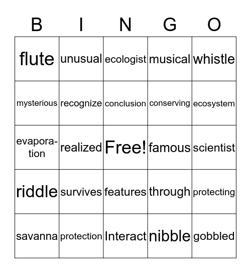 The Whistlling Thorn Tree Bingo Card