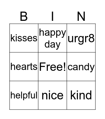 valentines Bingo Card