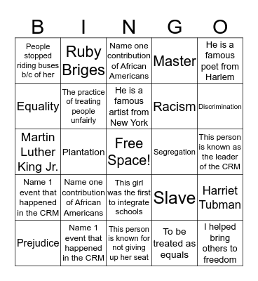 African American History Bingo Card
