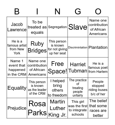 African American History Bingo Card