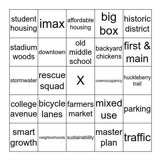 Blacksburg Town Council Bingo Card