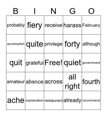 5 A Bingo Card