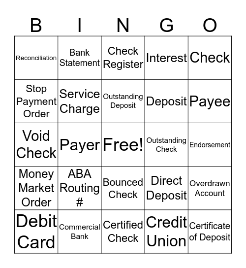 Checking and Savings ESL Bingo Card