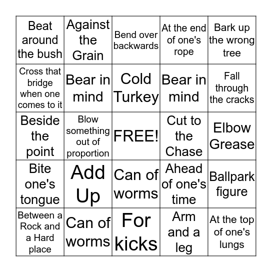 Anna's Idioms Bingo Card