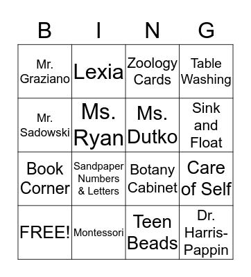 Montessori School 53 Bingo! Bingo Card